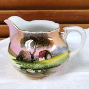 Hand Painted Nippon Porcelain Pitcher Lily Pond Cottage